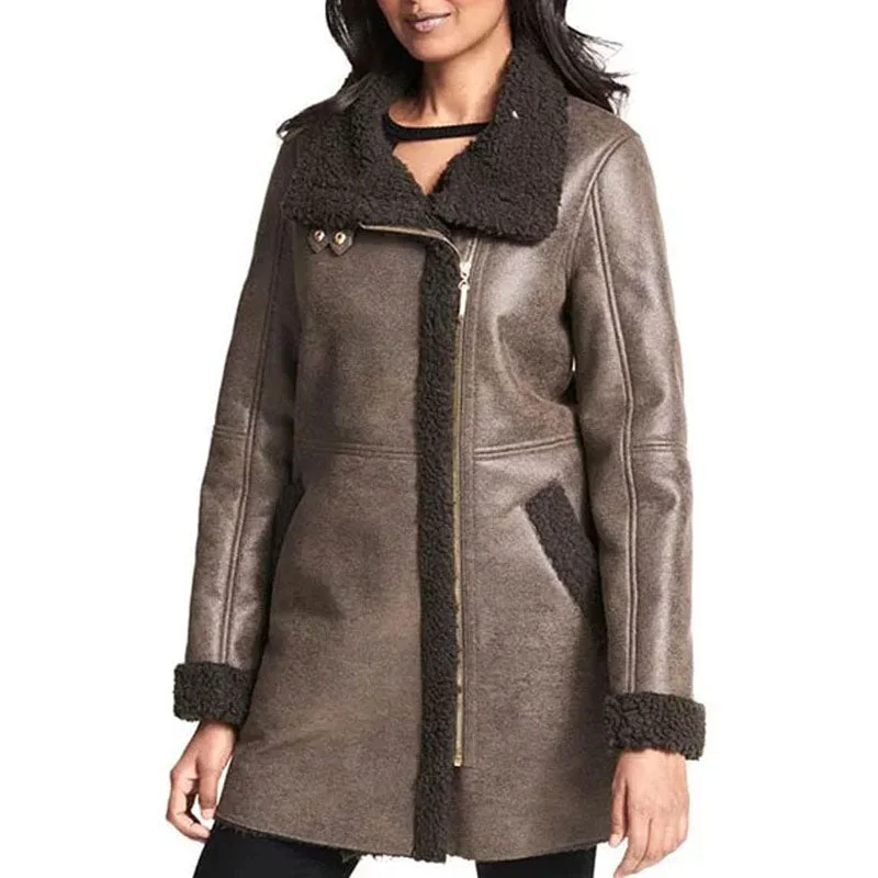 Buy Genuine Best Winter Sheepskin Emaya Brown Aviator Shearling Coat Fashionable Blazer Coat