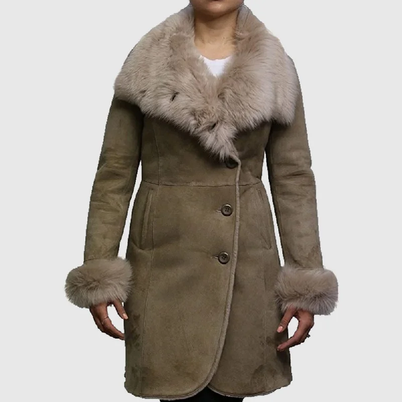 Women Shearling Sheepskin Coat Suede Nikita-Beige Fitted Faux Suede Blazer