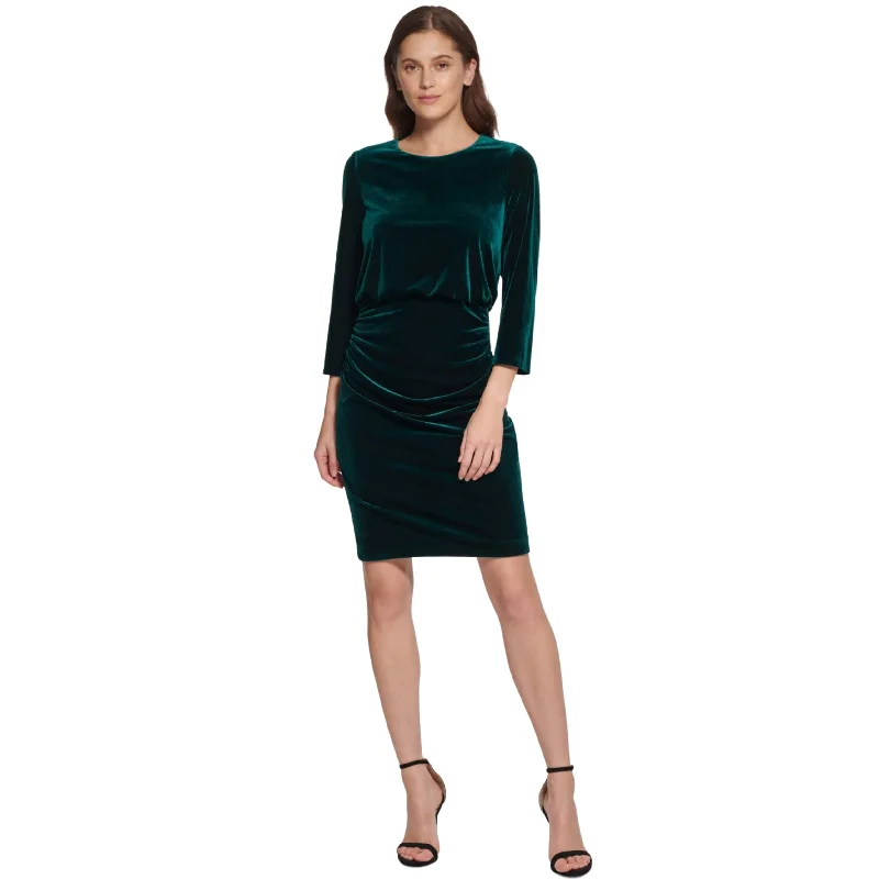 DKNY -  Velvet Knee-Length Cocktail and Party Dress Crew Neckline Sporty