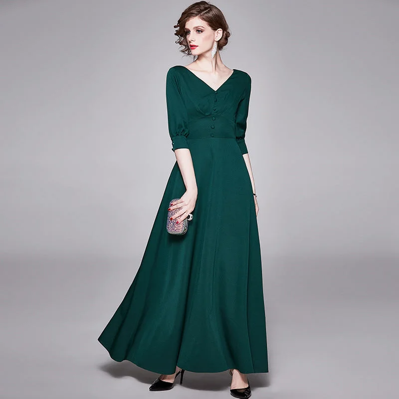 Elegant V Neck Long Evening Party Dresses Tunics Trendy modern