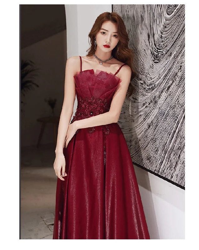 Engagement Strap Evening Dress Simple Atmosphere Wine Red Pencil Length Work