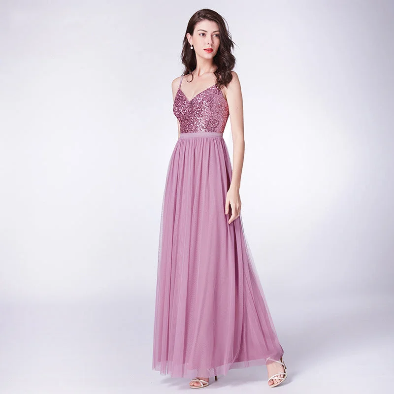 Fairy Full Shiny Sling Sequins Fashion Slim Slimming Party Long Evening Dress Square Neckline Feminine