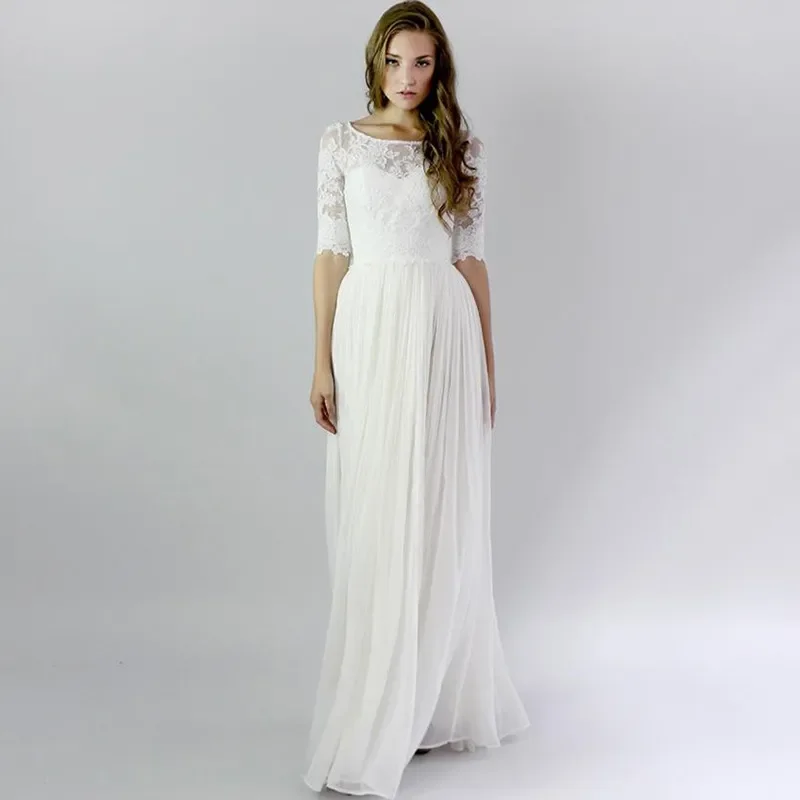 Fashion Temperament Bride Wedding Lace Mid-Length Sleeve Maxi Evening Dress Tunics Stylish elegant