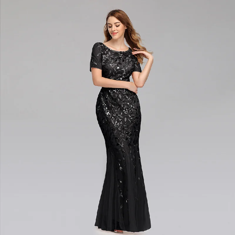 Large Size Evening Dress Foreign Trade Amazon Hot Sale European And American Version Pearl Mesh Fishtail Slim Sexy Women'S Clothing In Stock Tunics Stylish elegant