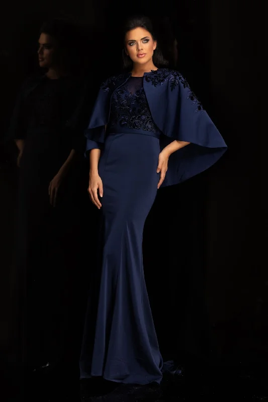 Lucci Lu 6043W Navy Blue Evening Dress with Removeable Cape - Size 22W Halter Neckline Beach