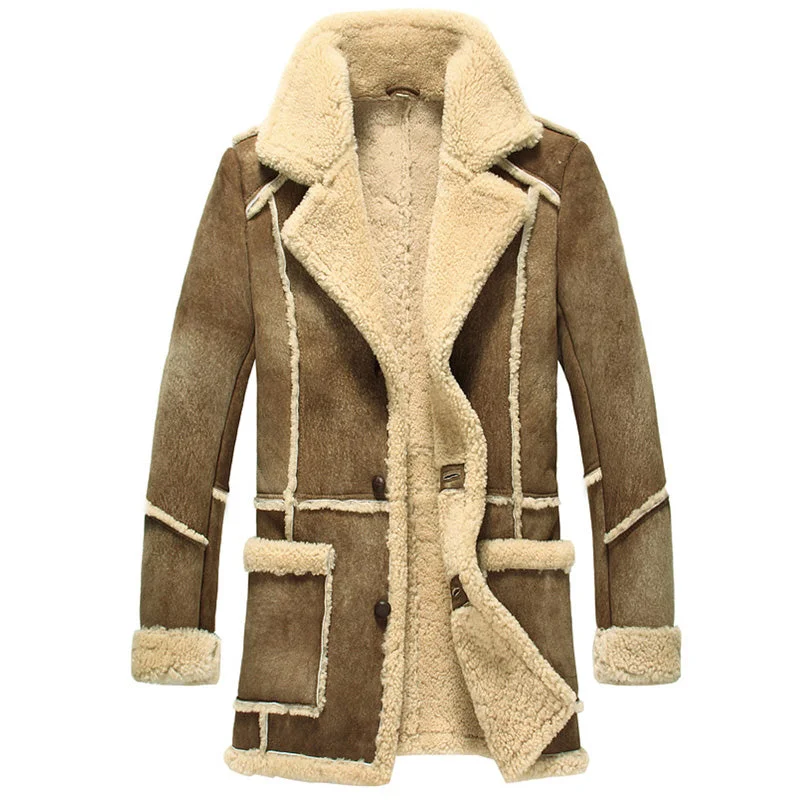 Men Designer Brown Fur Shearling Sheepskin Coat Modern Asymmetric Coat