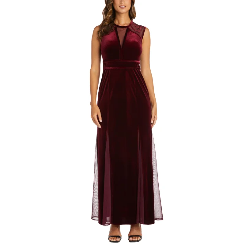 NIGHTWAY - Velvet Long Evening Dress Crew Neckline Casual