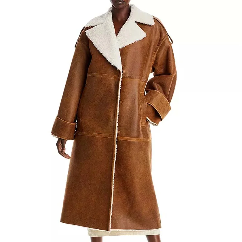 Olisa Shearling Coat Draped Longline Jacket