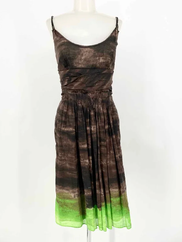 Prada Women's brown/green Spaghetti Strap Cotton ombre Date Night Dress Crew Neckline Casual