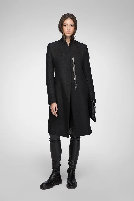 Rosen - Black Wool Coat Warm Hooded Poncho