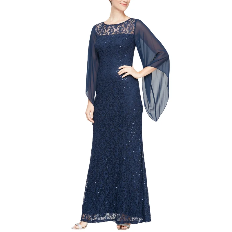 SLNY - Bluefly Lace Embellished Evening Dress Tunics Solid Classic