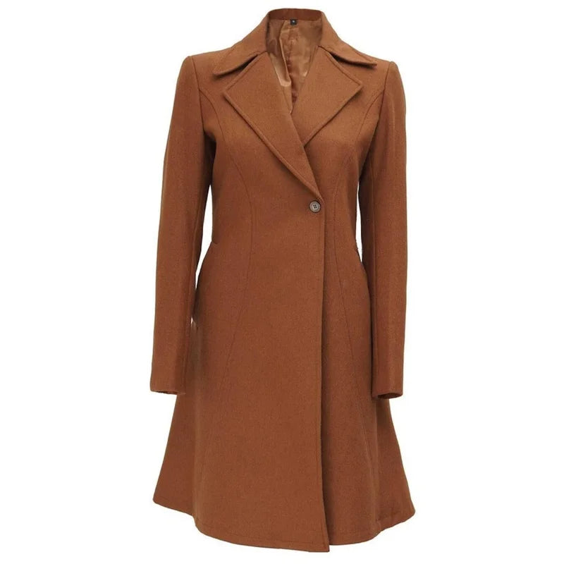 Women Brown Wool Long Coat Minimalist Wool Duster