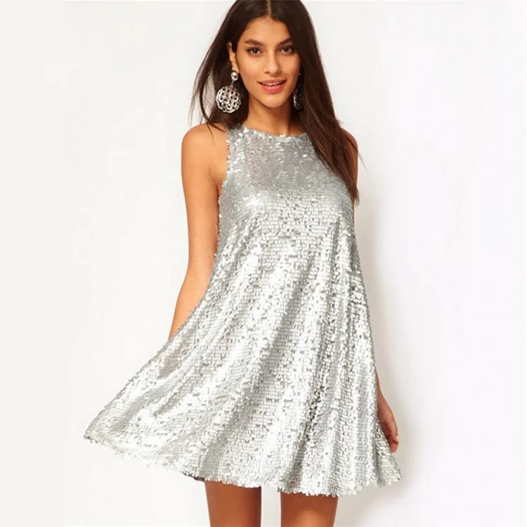 Women Fashion Sparkling Sequins Sleeveless Cocktail Party Dress Tunics Recommended stylist