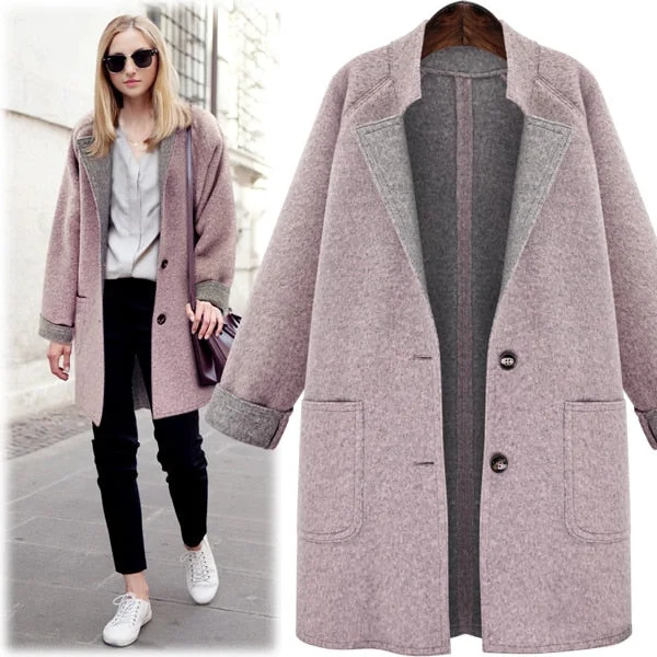 Women Winter 2019 Coats New Autumn and Winter Solid Color Fashion Large Size Woolen Coat Loose Long Coat Female Relaxed Fit Blazer