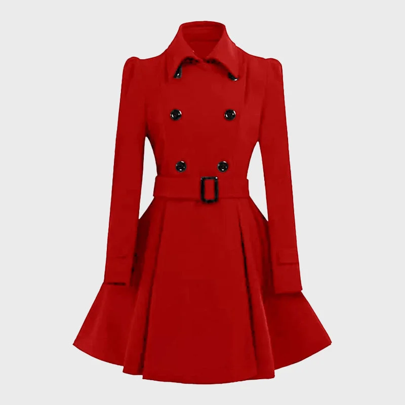 Women's Double-Breasted Swing Pea Coat Knit Longline Duster