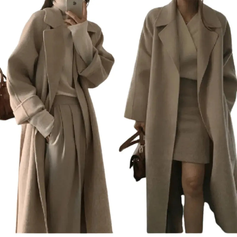 Women's Long Coat With Belt Puff Sleeve Blazer