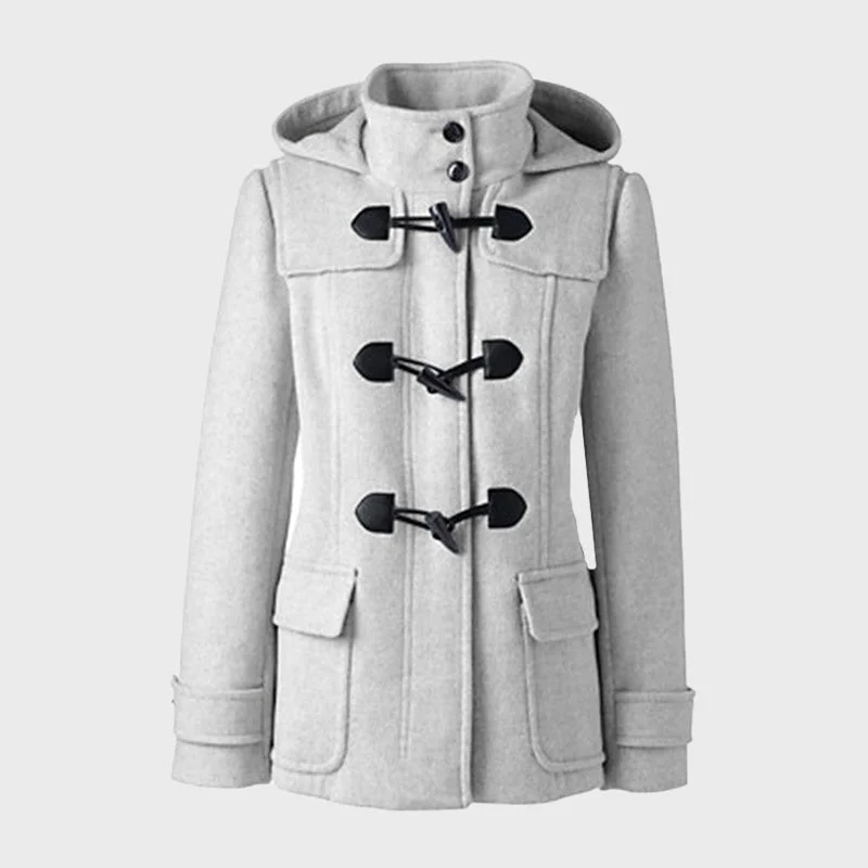 Women's Nickle Heather Hooded Wool Duffle Coat Fur-Trimmed Winter Coat