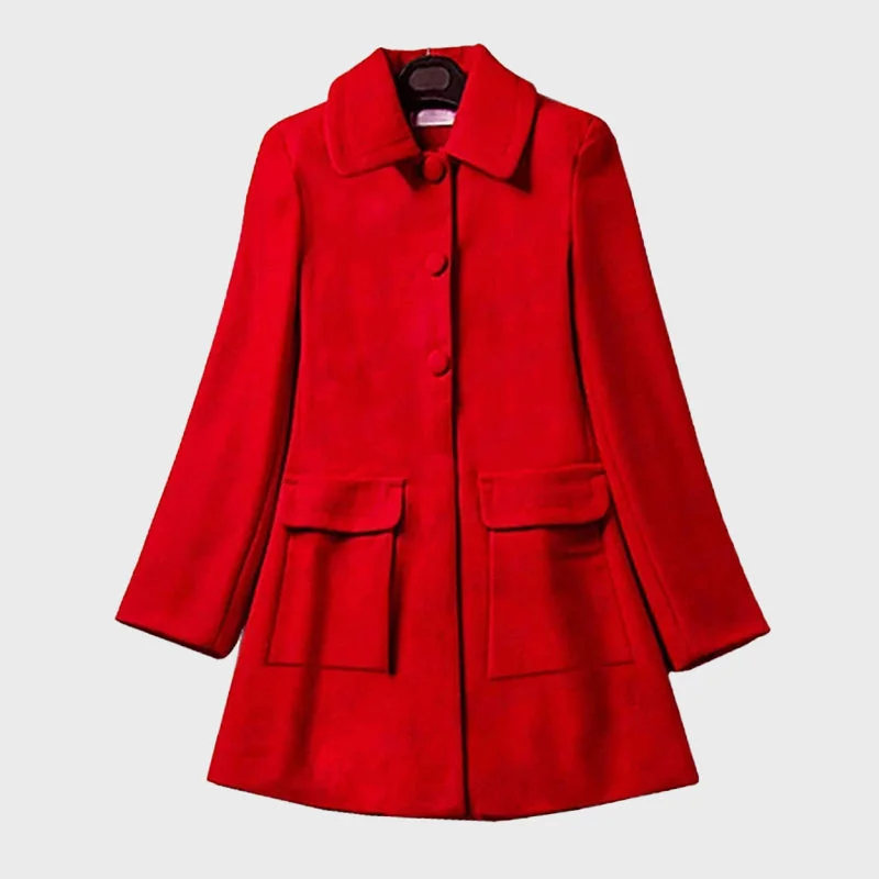 Women's Red Wool Coat Plush Faux Fur Bolero