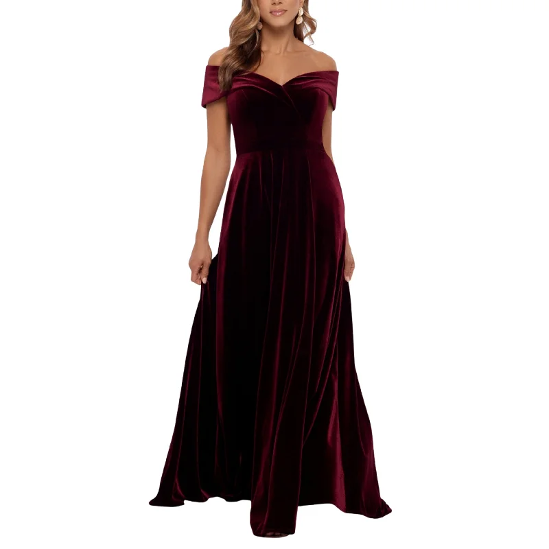 XSCAPE - Velvet Off Shoulder sweet heart neck Evening Dress Tunics Leisure comfortable