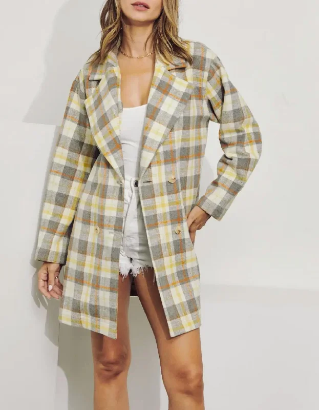 Double-Breasted Oversized Checked Coat In Cream Waterproof Hiking Jacket