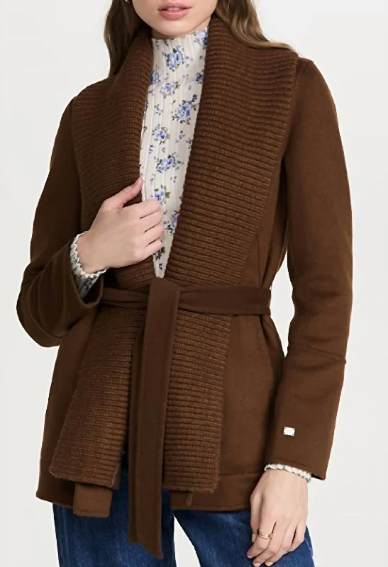 Gabby Fitted Wool Coat In Chestnut Puff Sleeve Overcoat