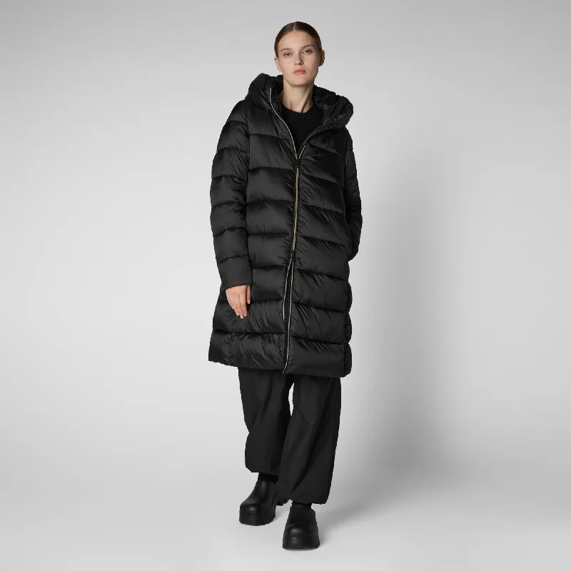 Women's Hooded Animal free Puffer Lysa Coat Black Cropped Fleece Jacket