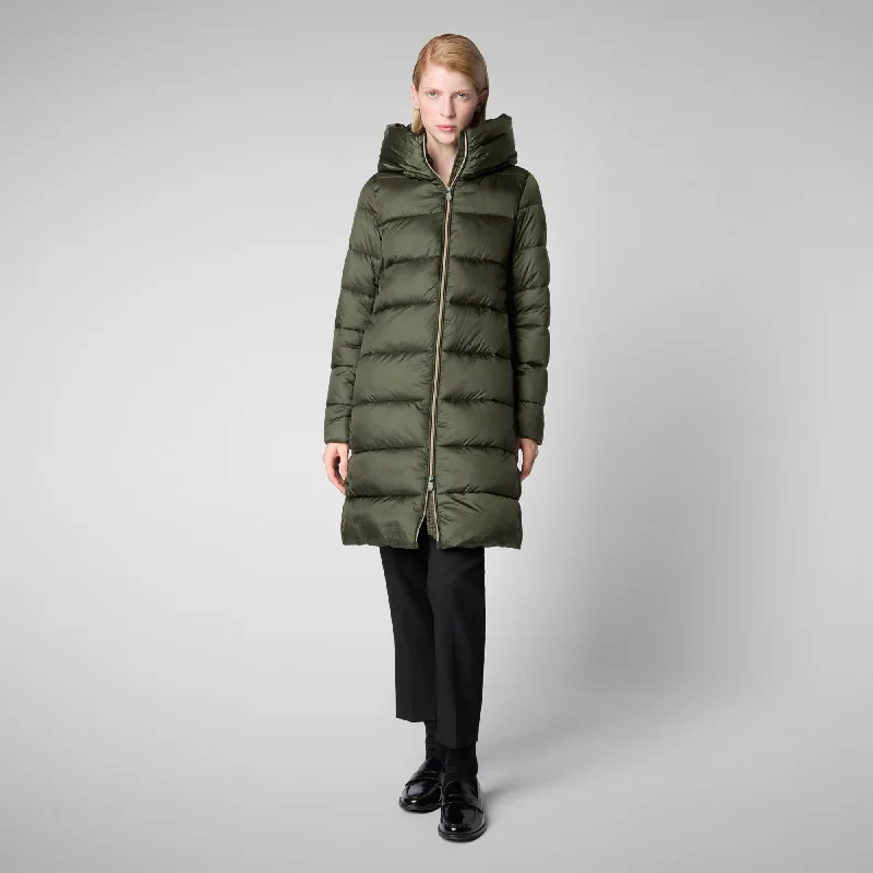 Women's Hooded Animal free Puffer Lysa Coat Pine Green Puff Sleeve Blazer