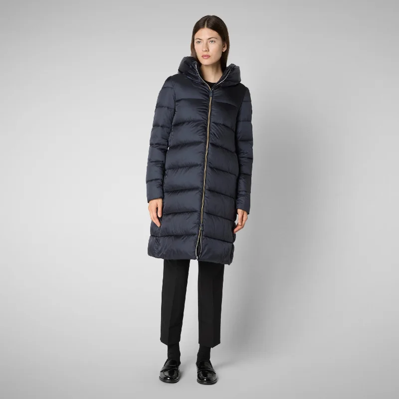 Women's Hooded Animal free Puffer Lysa Coat Blue Black Soft Flannel Shacket