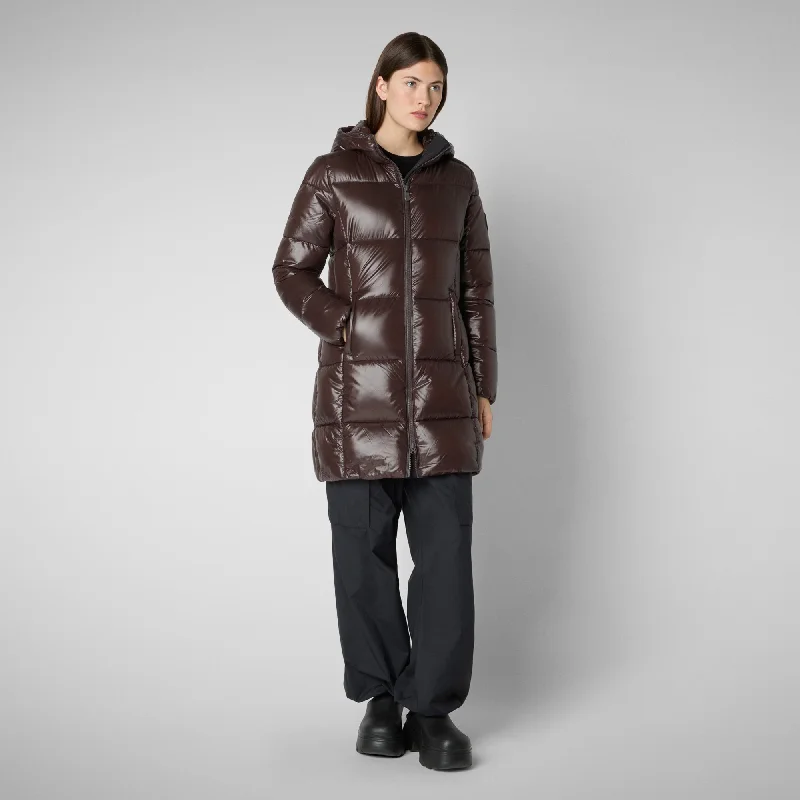 Women's Hooded Animal free Puffer Coat Ines in Brown Black Ultra-Light Down Coat