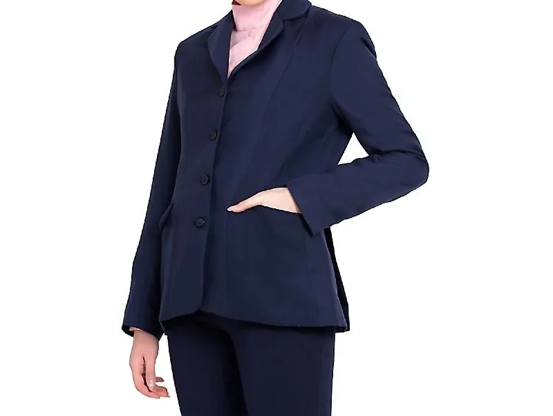 Starter Show Coat In Navy Ruched Sleeve Blazer