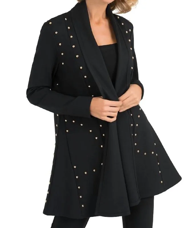 Studded Swing Coat In Black Polished Tailored Coat