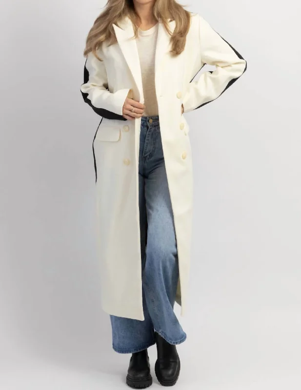 Upper East Color Block Coat In Ivory & Black Bold Color Block Coat