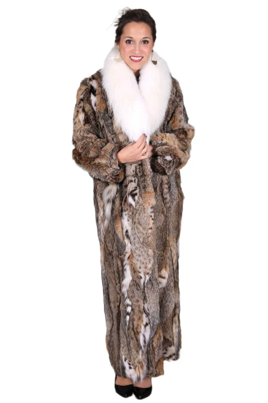 Bobcat Fur Coat with Fox Fur Collar Checkered Wool Shacket