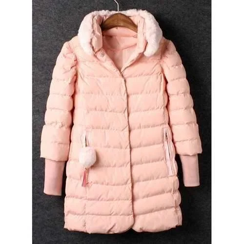 Ladylike Detachable Stand Collar Pink Long Sleeve Coat For Women - Pink L Reversible Quilted Jacket