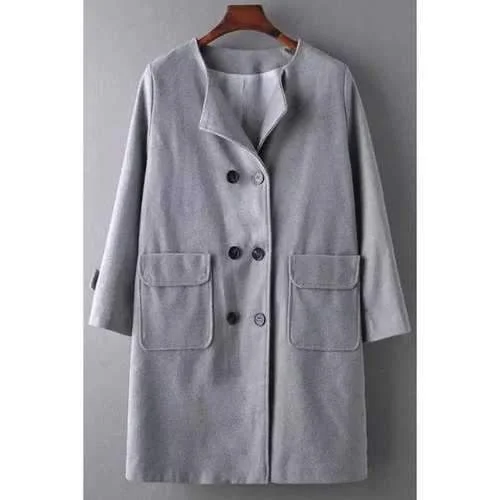 Stylish Long Sleeve Gray Double-Breasted Women's Coat - Gray M Padded Ski Jacket