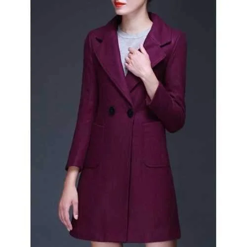 Lapel Back Slit Wool Blend Coat - Red Violet 2xl Plaid Checkered Coat