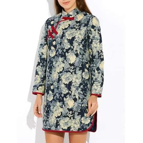 Floral Long Chinese Style Coat - Gray Xl Relaxed Fit Blazer