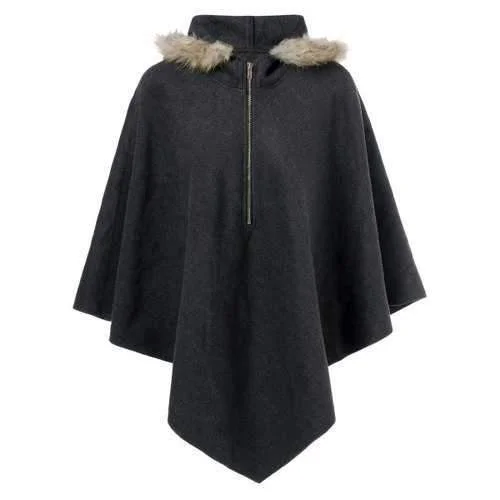 Hooded Cape Coat - Black Grey M Soft Cashmere Wrap