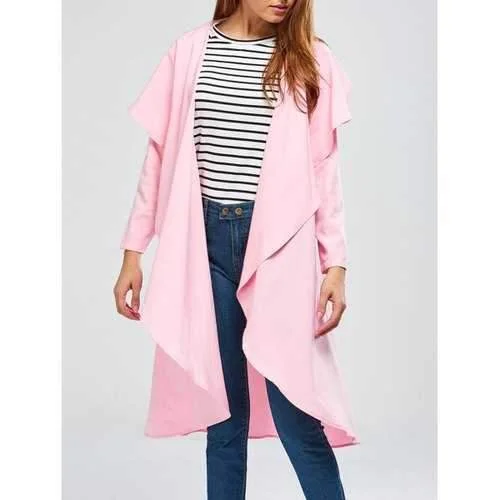 Long Asymmetric Drape Duster Coat - Pink Xl Plush Faux Fur Bolero