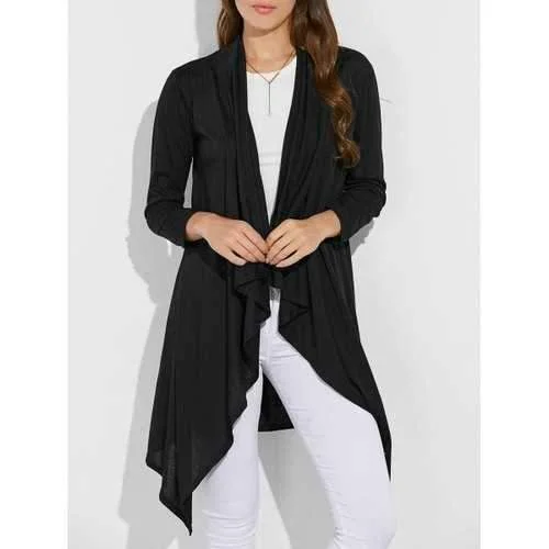 Collarless Asymmetric Duster Coat - Black S Warm Down Parka