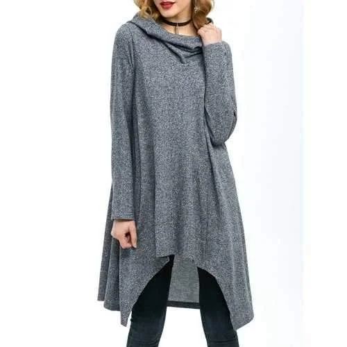 High Low Hem Hooded Coat - Gray M Classic Riding Jacket