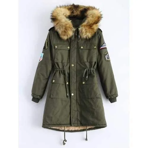 Hooded Patch Parka Coat - Army Green Xl Fashionable Blazer Coat