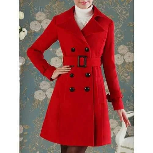 Double Breasted Slimming Fit Wool Coat - Red Xl Vegan Leather Trench