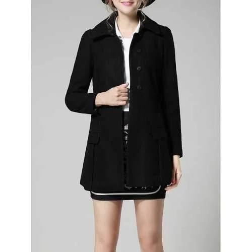 A Line Woolen Coat - Black Xl Cropped Fleece Jacket