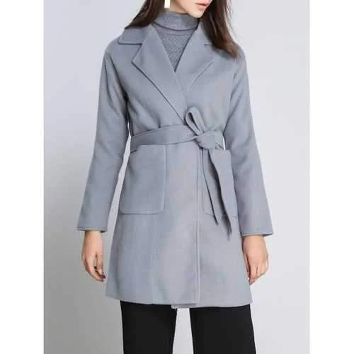 Lapel Cashmere Wrap Coat - Gray S Elegant Satin Bolero