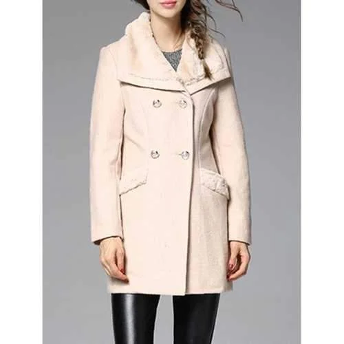 Faux Fur Insert Wool Blend Coat - Apricot 2xl Waterproof Rain Jacket