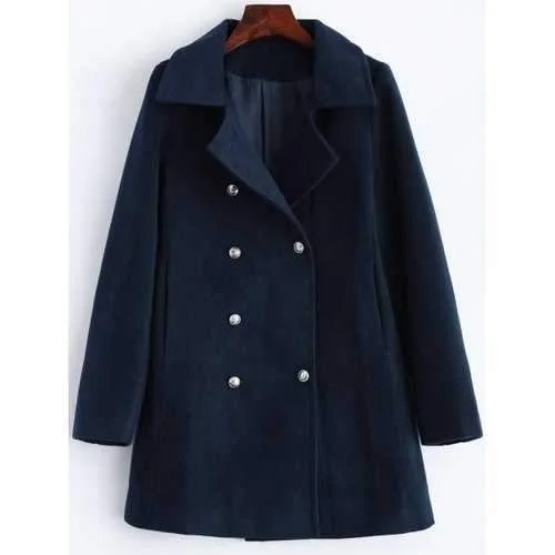 Lapel Slimming Double Breasted Wool Blend Coat - Purplish Blue L Modern Asymmetric Coat