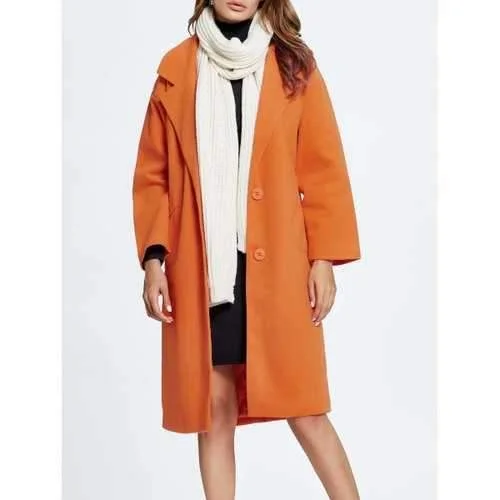 Wool Blend Loose Button Up Coat - Orangepink 2xl A-Line Swing Coat