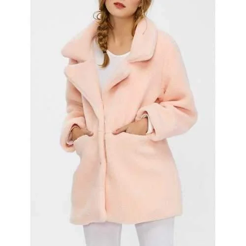 Fuzzy Buttoned Coat - Pink Xl Collared Pea Coat