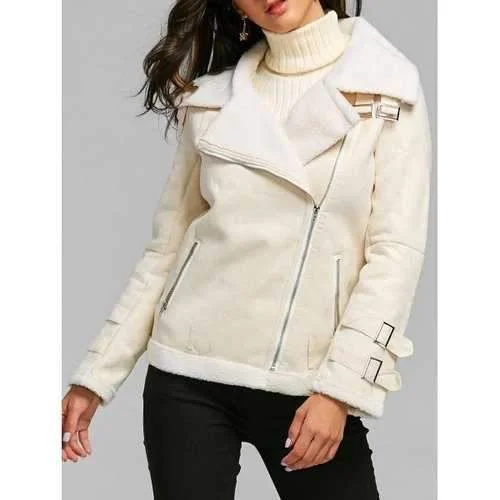 Oblique Zipper Shearling Coat - Off-white Xl Suede Fringe Jacket